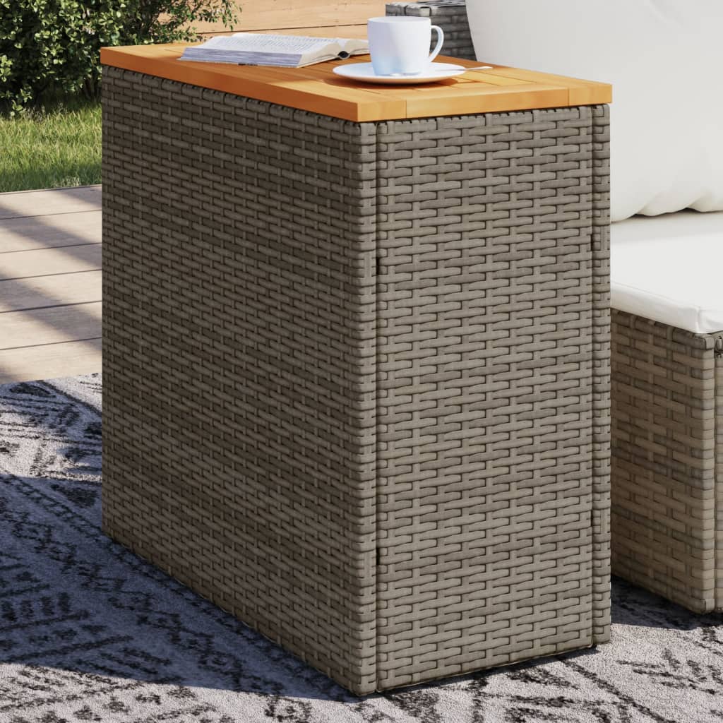 vidaXL Garden Side Table with Wooden Top Grey 58x27.5x55 cm Poly Rattan