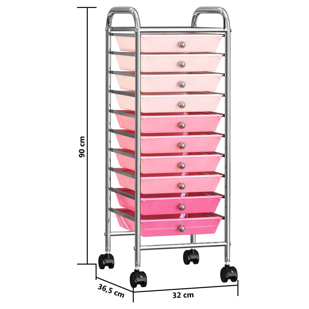 vidaXL 10-Drawer Mobile Storage Trolley Ombre Pink Plastic
