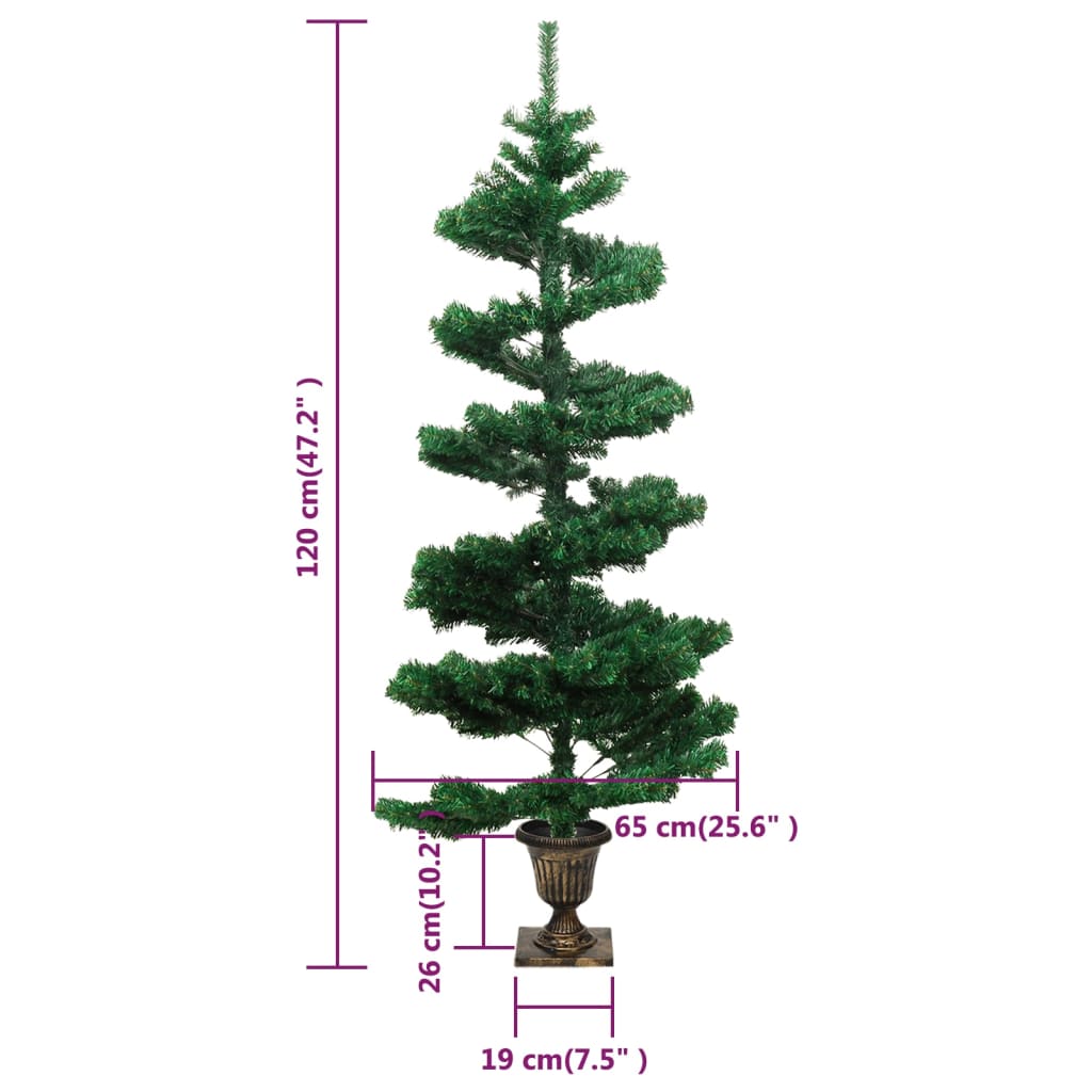 vidaXL Swirl Pre-lit Christmas Tree with Pot Green 120 cm PVC