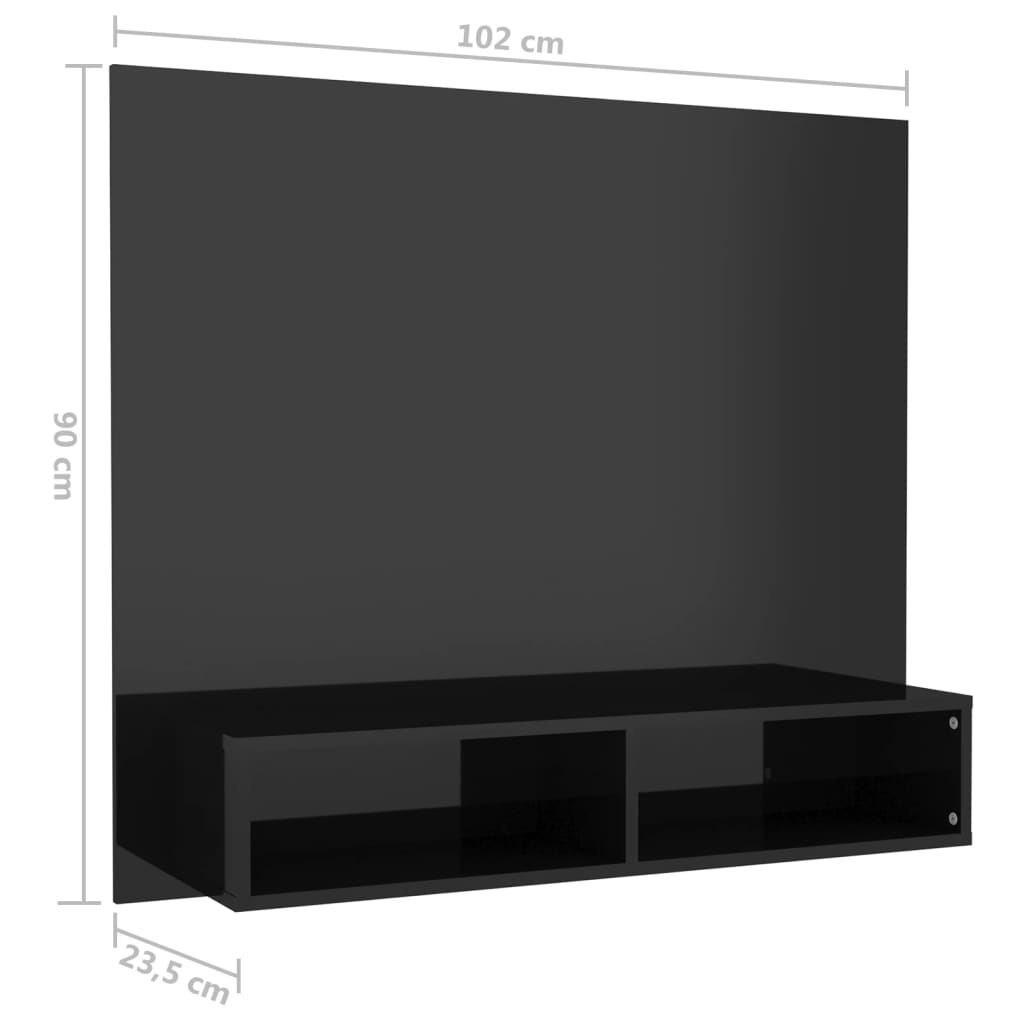 vidaXL Wall TV Cabinet High Gloss Black 102x23.5x90 cm Engineered Wood