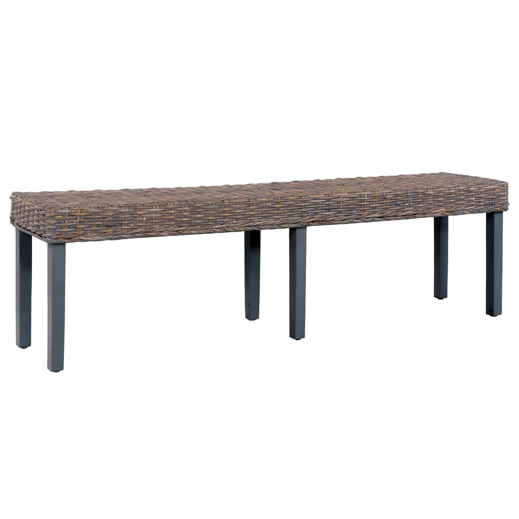 vidaXL Bench 160 cm Grey Natural Kubu Rattan and Solid Mango Wood