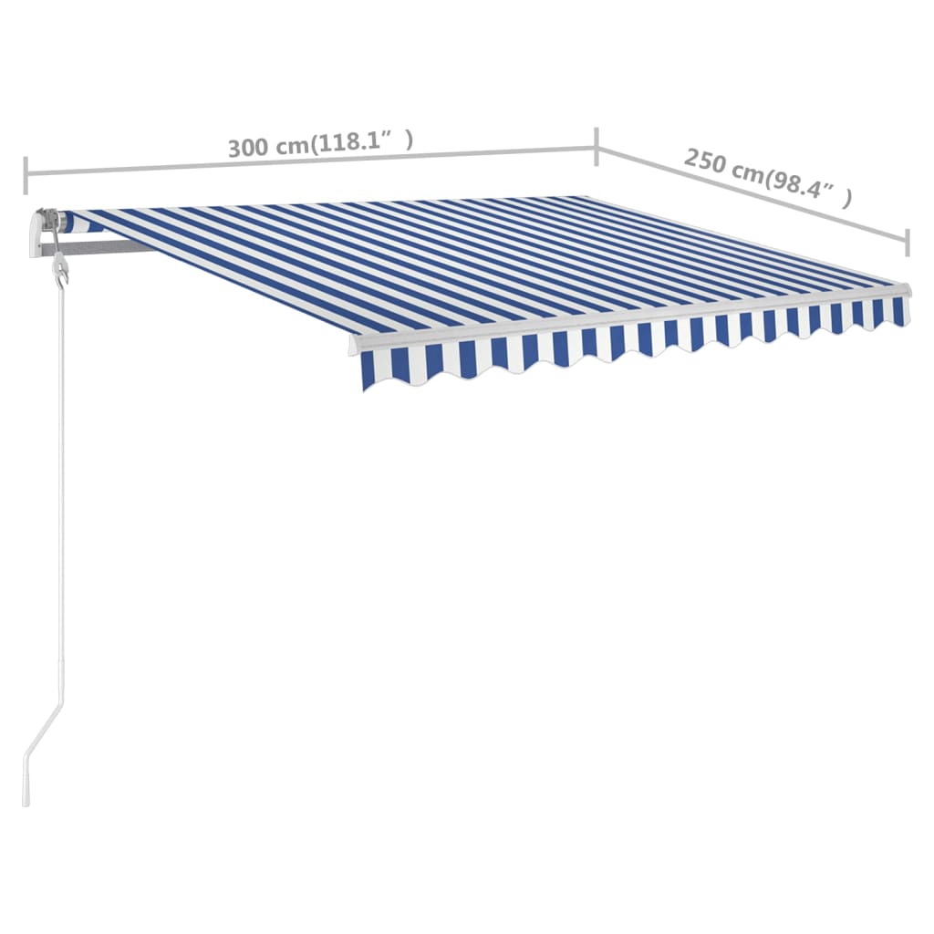 vidaXL Manual Retractable Awning with Posts 3x2.5 m Blue and White