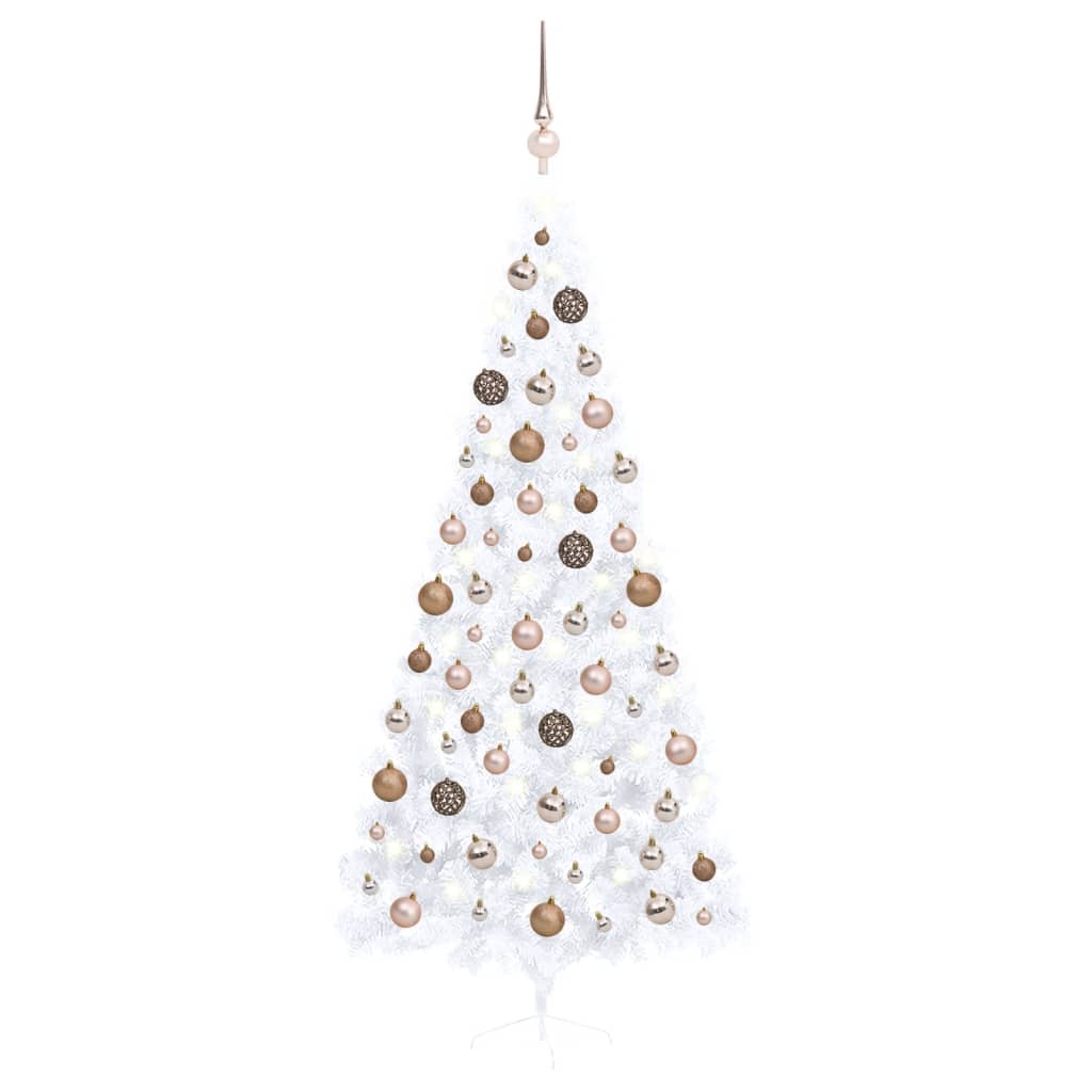 vidaXL Artificial Half Pre-lit Christmas Tree with Ball Set White 240 cm