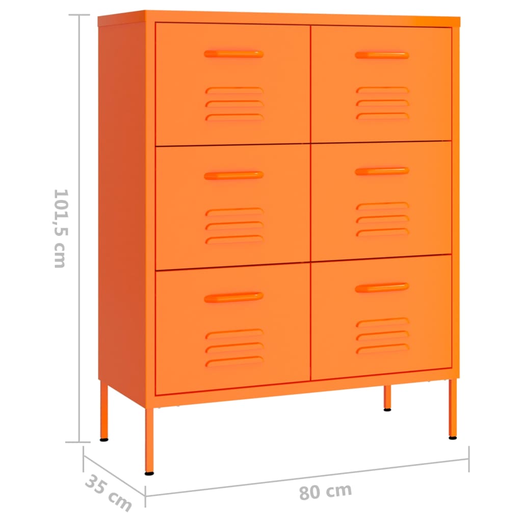 vidaXL Drawer Cabinet Orange 80x35x101.5 cm Steel