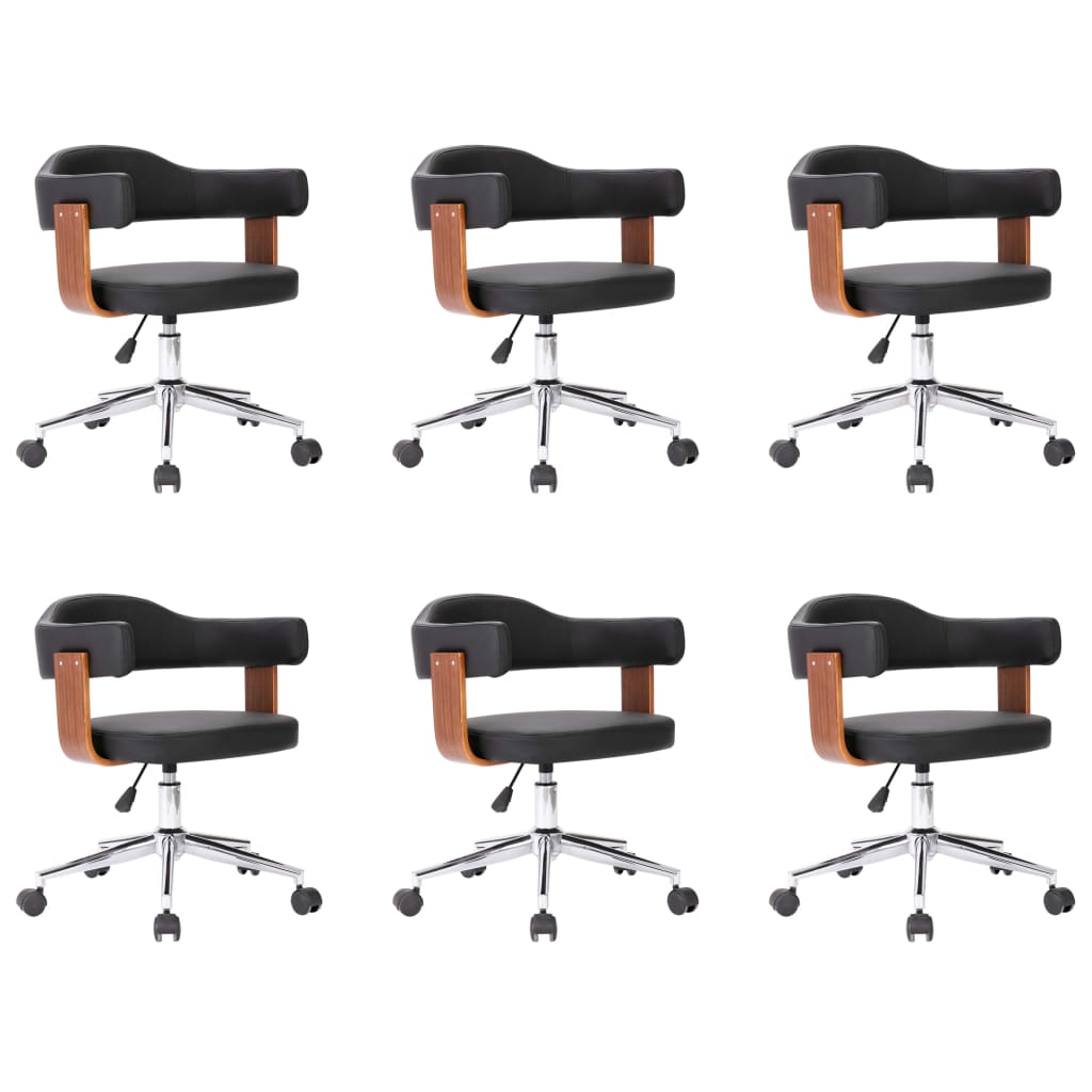 vidaXL Swivel Dining Chairs 6 pcs Black Bent Wood and Faux Leather