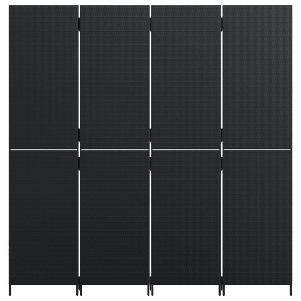vidaXL Room Divider 4 Panels Black Poly Rattan