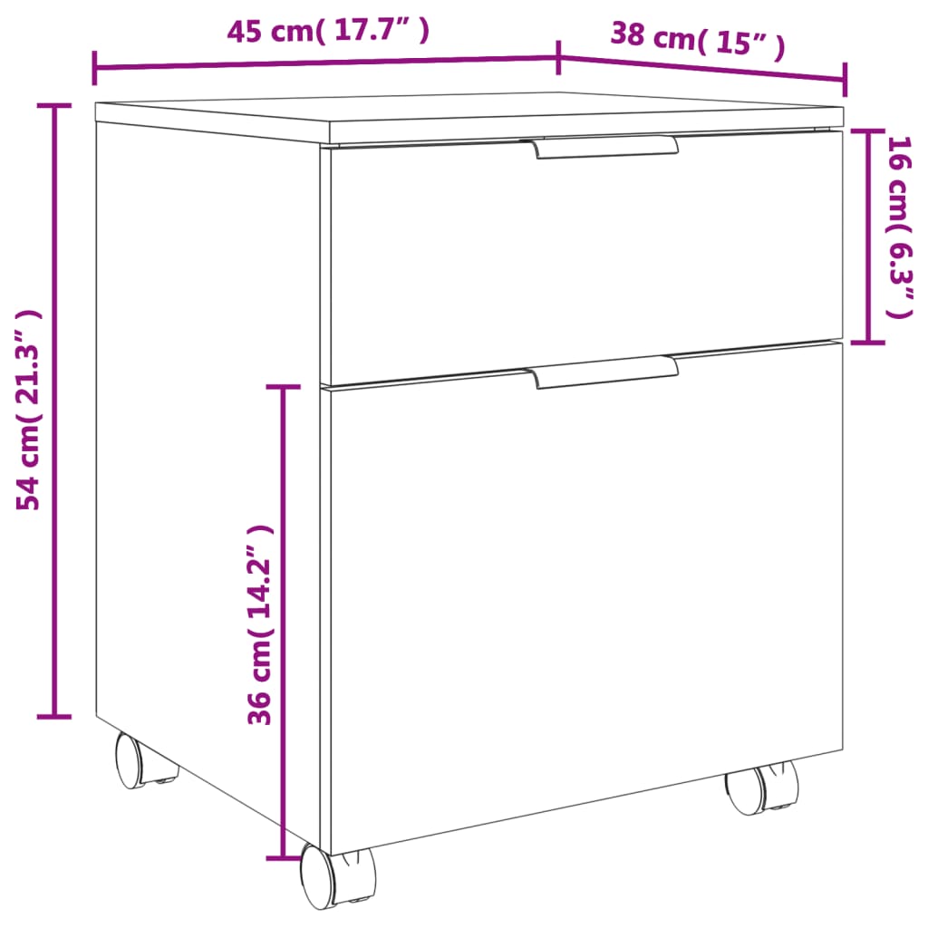 vidaXL Mobile File Cabinet with Wheels Sonoma Oak 45x38x54 cm Engineered Wood