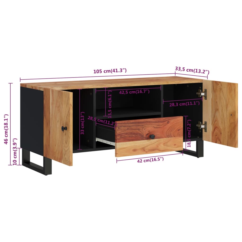 vidaXL TV Cabinet 105x33.5x46 cm Solid Wood Acacia&Engineered Wood