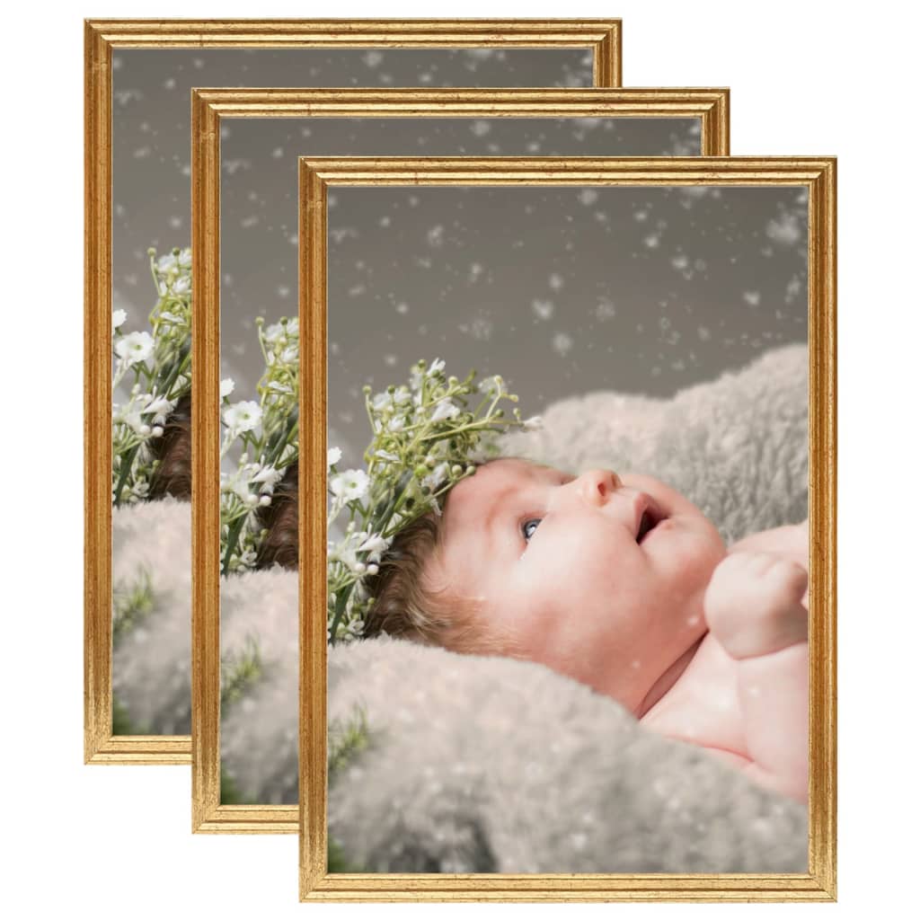 vidaXL Photo Frames Collage 3 pcs for Wall or Table Gold 15x21 cm MDF