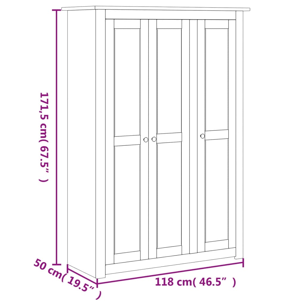 vidaXL 3-Door Wardrobe 118x50x171.5 cm Pine Panama Range