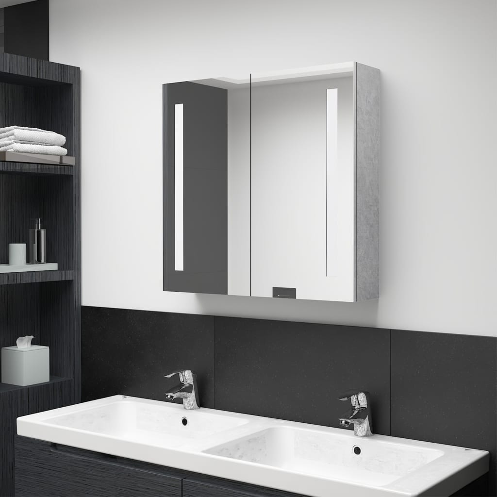 vidaXL LED Bathroom Mirror Cabinet Concrete Grey 62x14x60 cm