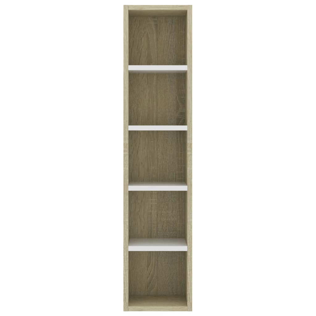 vidaXL CD Cabinet White and Sonoma Oak 21x16x93.5 cm Engineered Wood