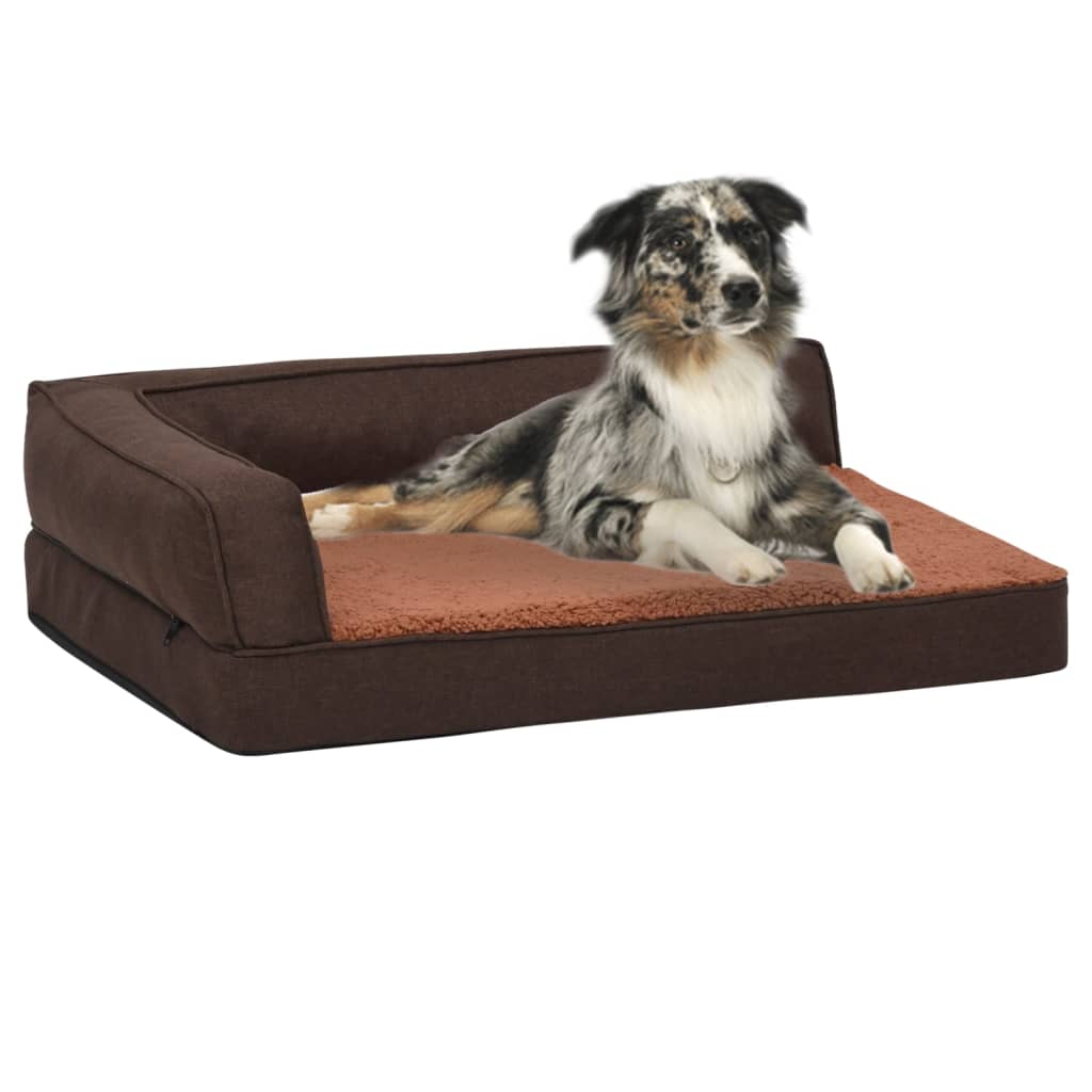 vidaXL Ergonomic Dog Bed Mattress 60x42 cm Linen Look Fleece Brown