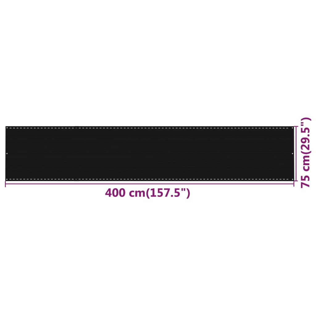 vidaXL Balcony Screen Black 75x400 cm HDPE