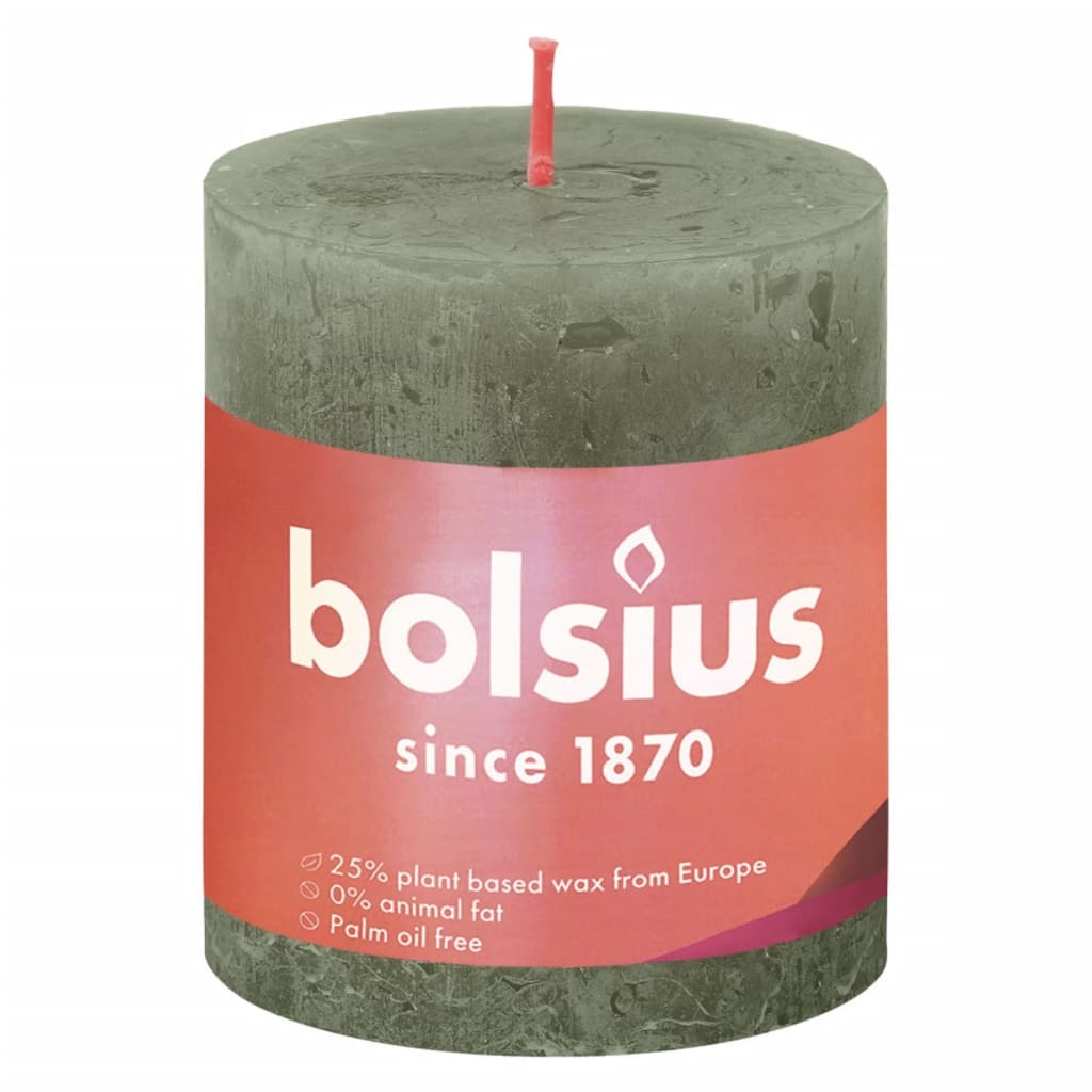 Bolsius Rustic Pillar Candles Shine 4 pcs 80x68 mm Fresh Olive