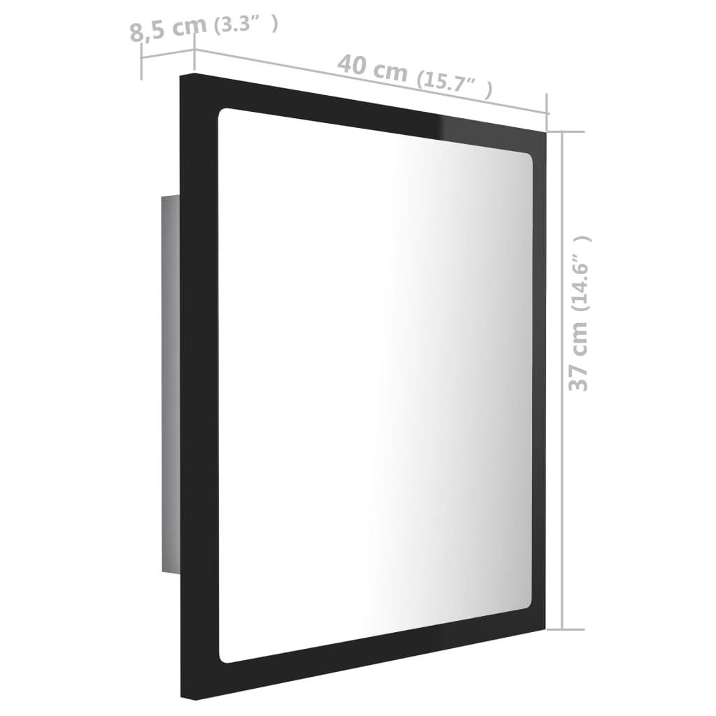 vidaXL LED Bathroom Mirror High Gloss Black 40x8.5x37 cm Acrylic