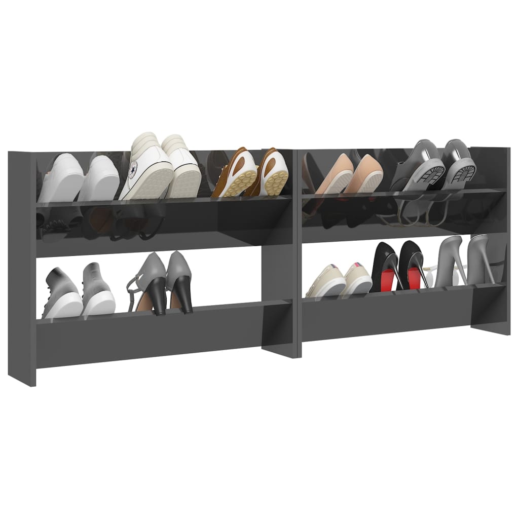 vidaXL Wall Shoe Cabinets 2 pcs High Gloss Grey 80x18x60 cm Engineered Wood