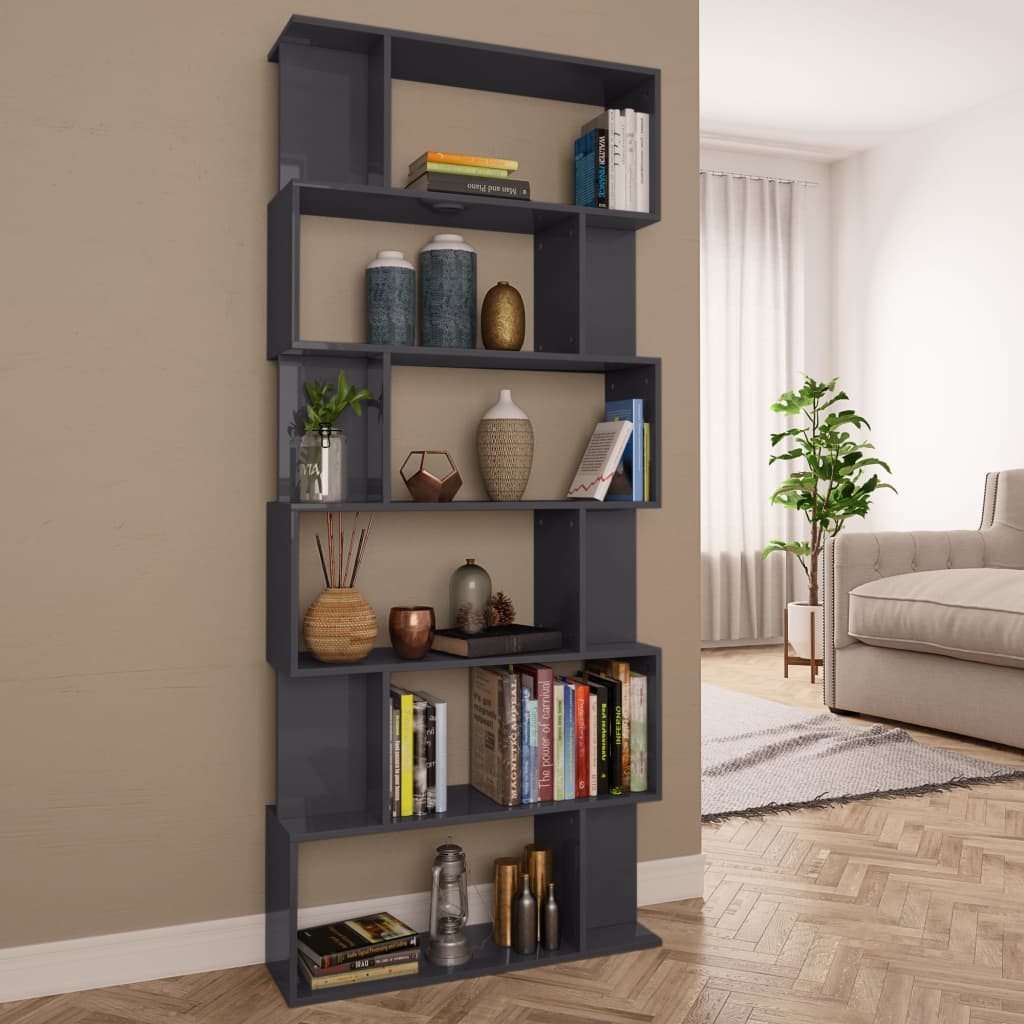vidaXL Book Cabinet/Room Divider High Gloss Grey 80x24x192 cm Chipboard