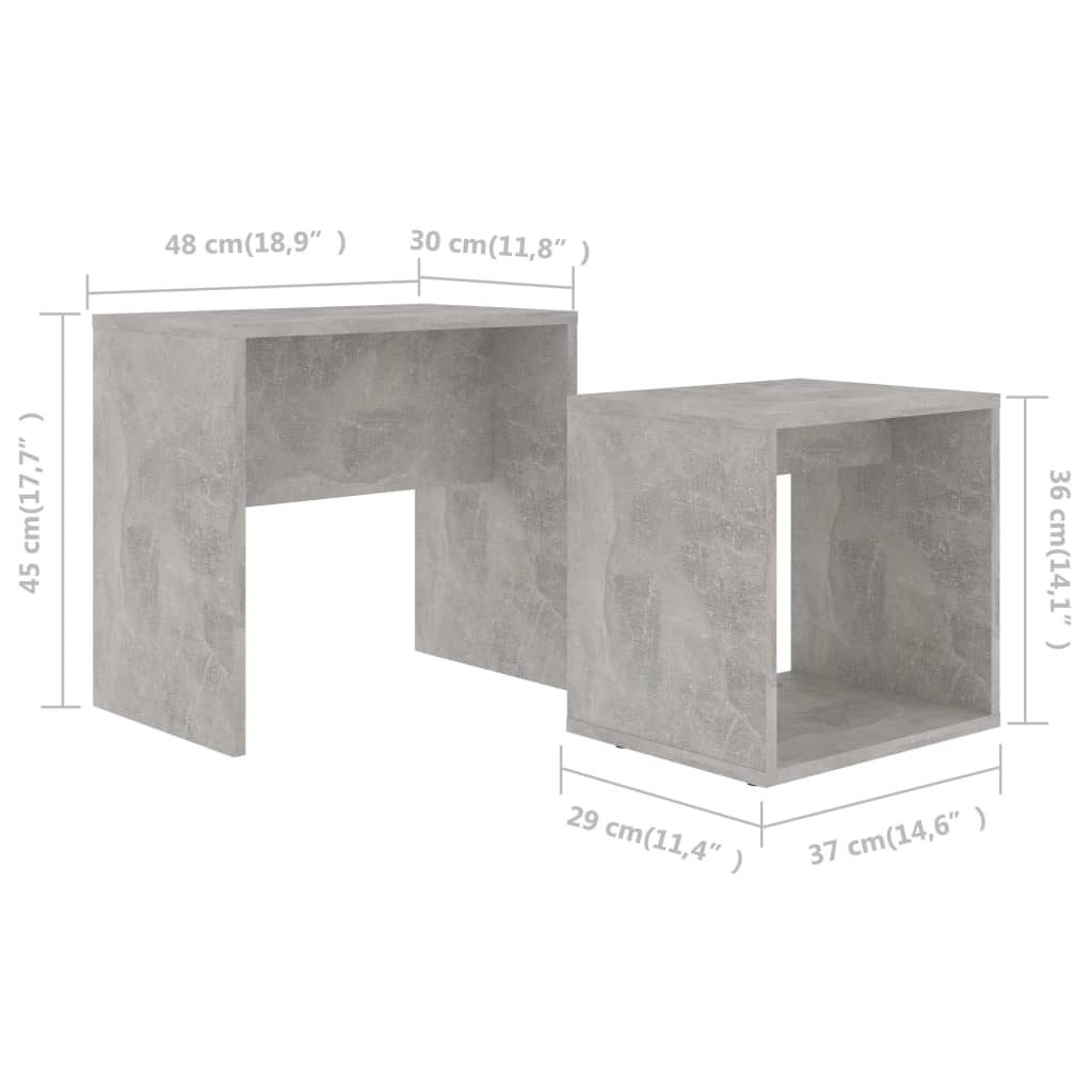 vidaXL Coffee Table Set Concrete Grey 48x30x45 cm Chipboard
