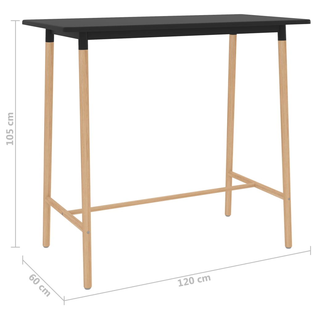 vidaXL Bar Table Black 120x60x105 cm MDF & Solid Beechwood