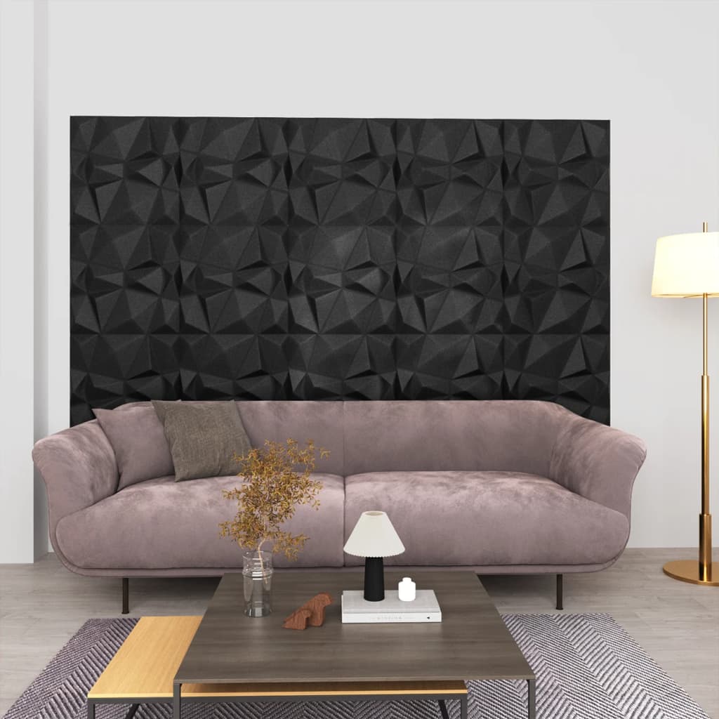 vidaXL 3D Wall Panels 12 pcs 50x50 cm Diamond Black 3 m²