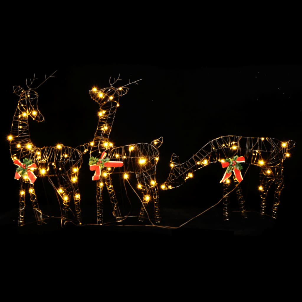 vidaXL Christmas Decoration Reindeer Family 90 LEDs Warm White Rattan