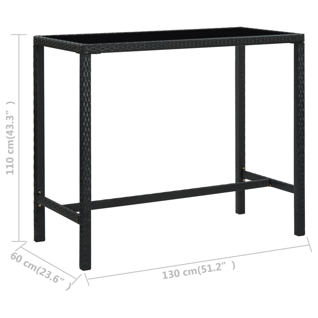 vidaXL Garden Bar Table Black 130x60x110 cm Poly Rattan and Glass