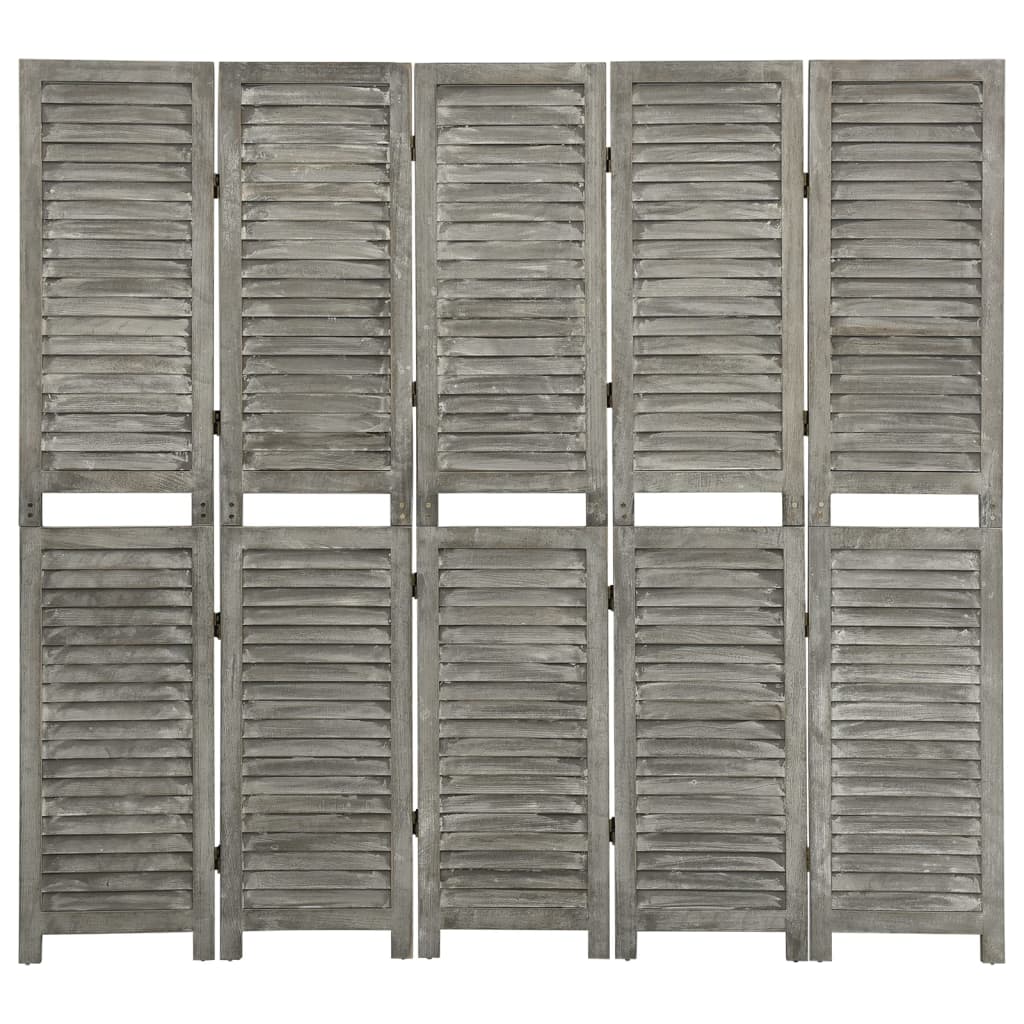 vidaXL 5-Panel Room Divider Grey 179x166 cm Solid Wood