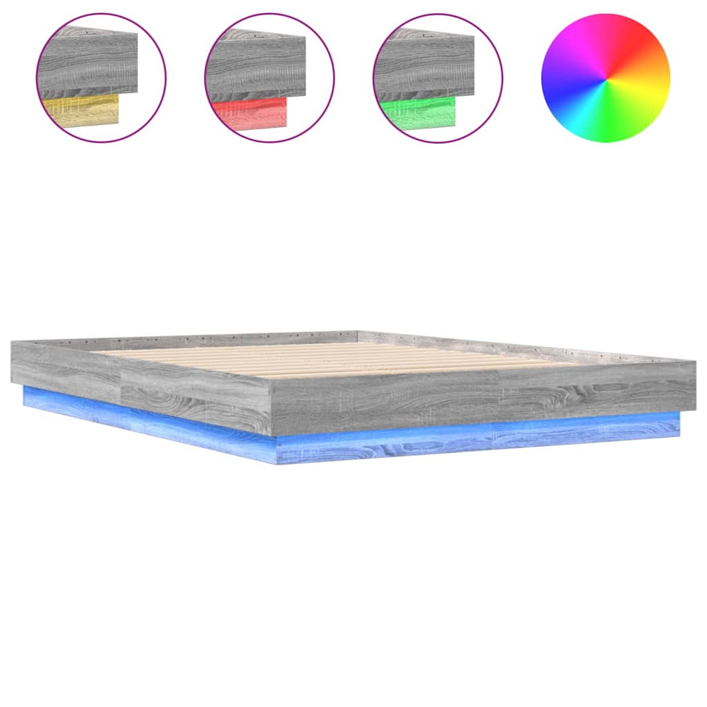 vidaXL Bed Frame with LED Lights Grey Sonoma 140x200 cm