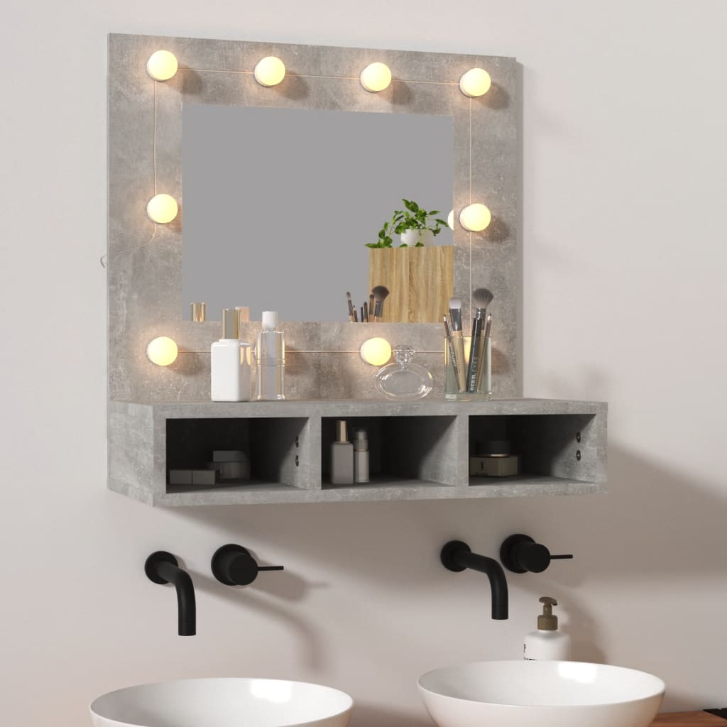 vidaXL Mirror Cabinet with LED Concrete Grey 60x31.5x62 cm