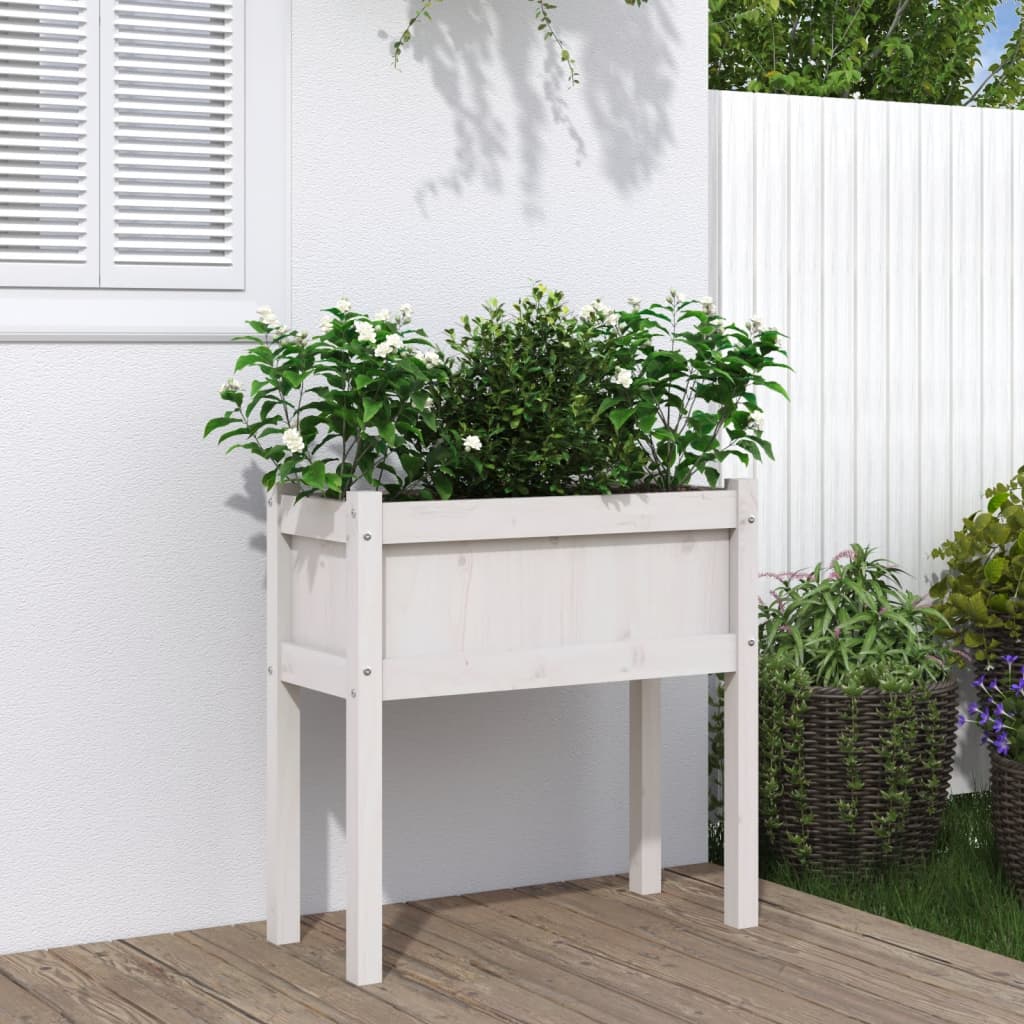 vidaXL Garden Planter with Legs White 70x31x70 cm Solid Wood Pine