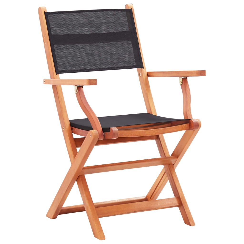 vidaXL Folding Garden Chairs 2 pcs Black Solid Eucalyptus Wood and Textilene