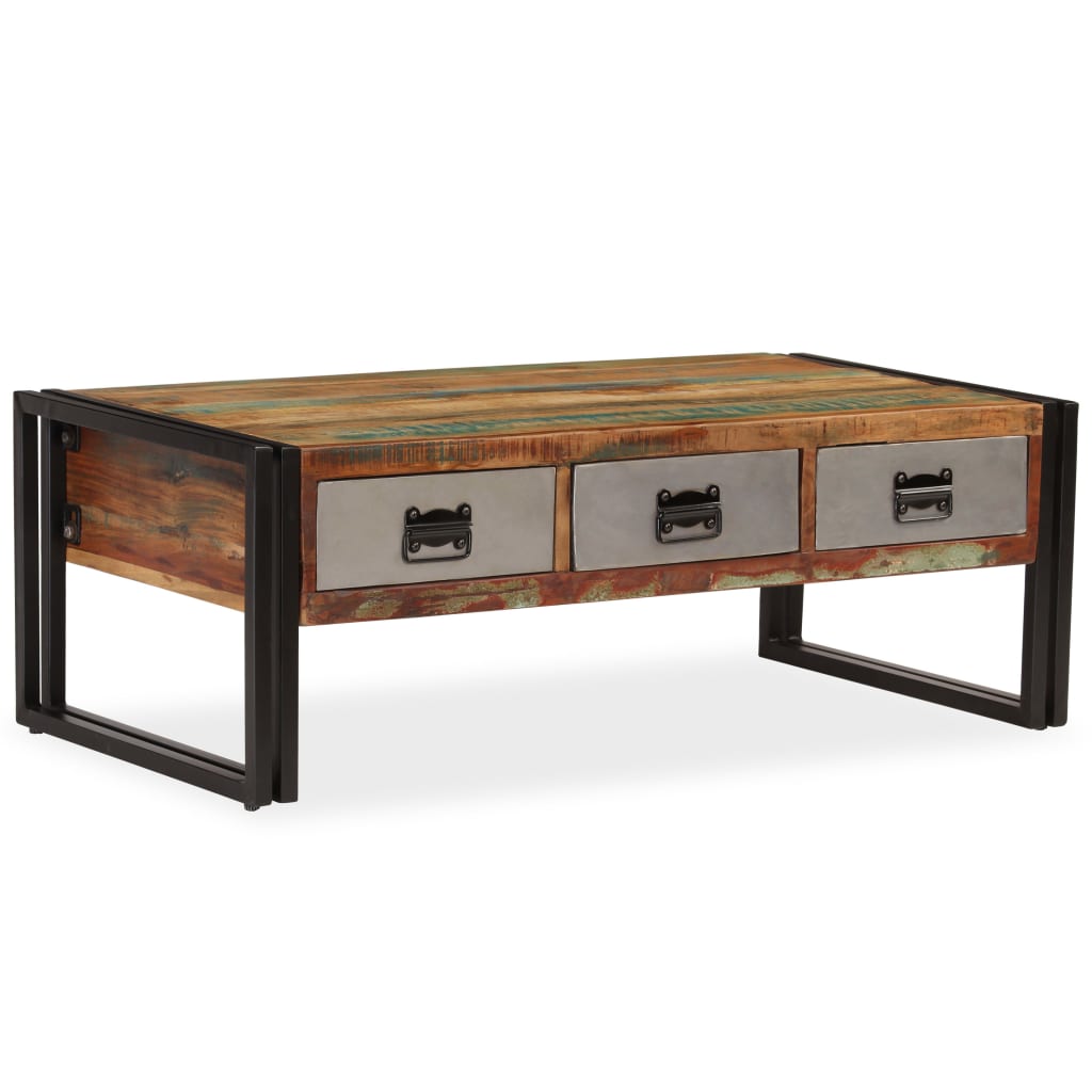 vidaXL Coffee Table with 3 Drawers Solid Reclaimed Wood 100x50x35 cm