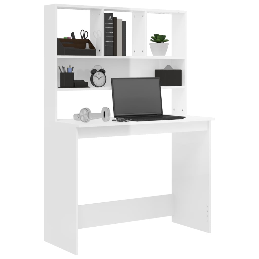 vidaXL Desk with Shelves High Gloss White 102x45x148 cm Engineered Wood