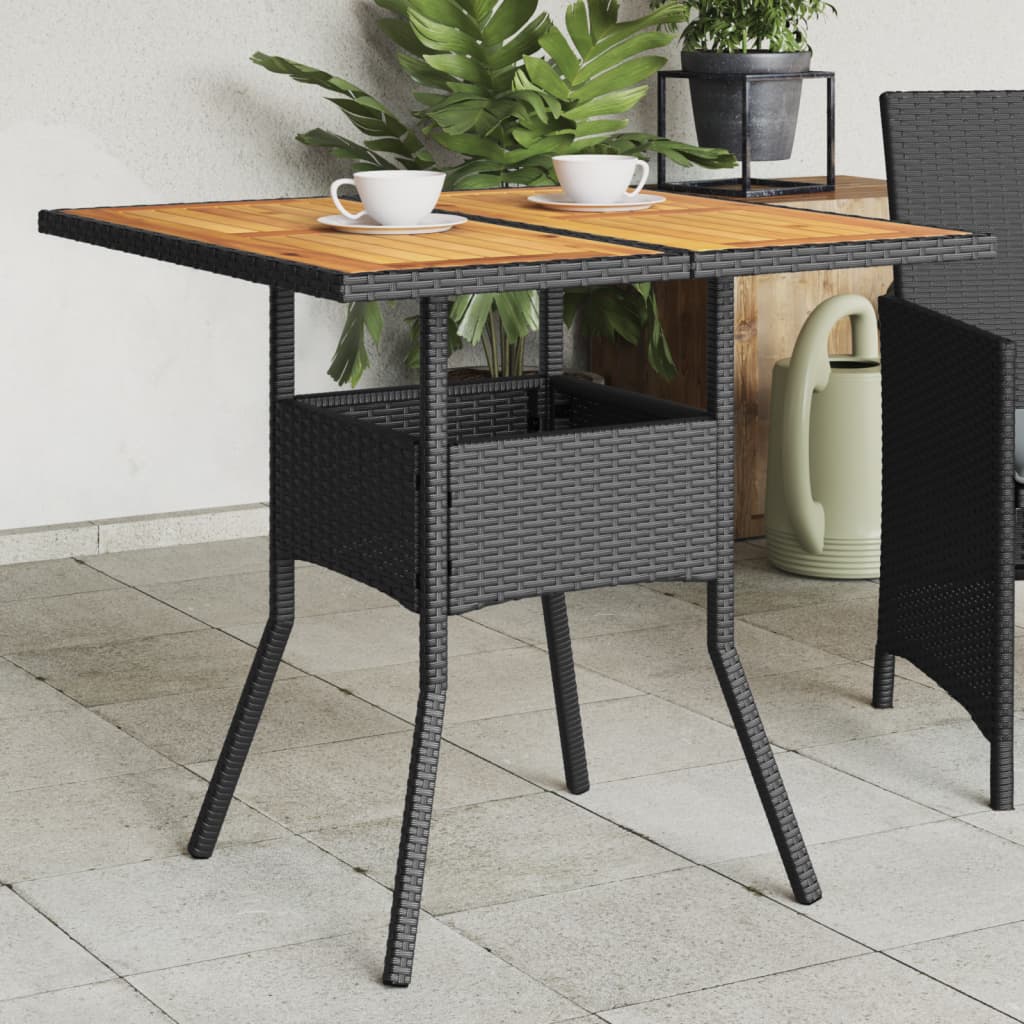 vidaXL Garden Table with Acacia Wood Top Black 80x80x75 cm Poly Rattan