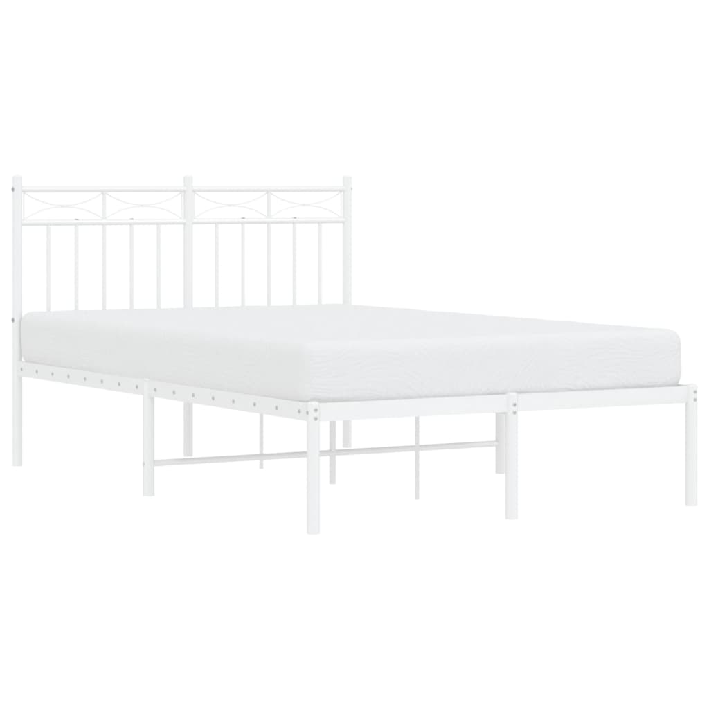 vidaXL Metal Bed Frame with Headboard White 120x190 cm Small Double