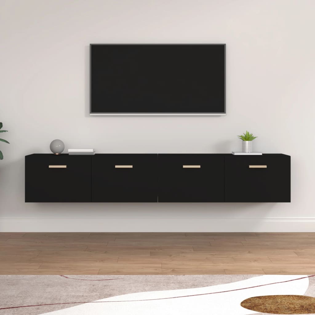 vidaXL Wall Cabinets 2 pcs Black 100x36.5x35 cm Engineered Wood