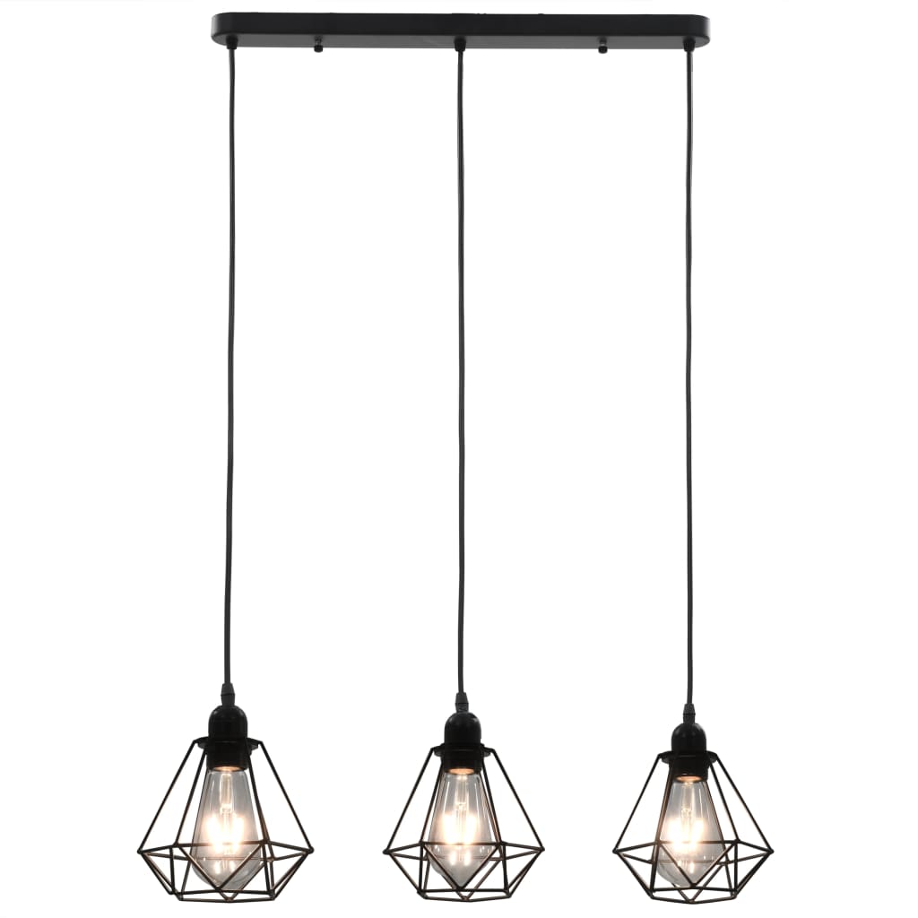 vidaXL Ceiling Lamp with Diamond Design Black 3 x E27 Bulbs