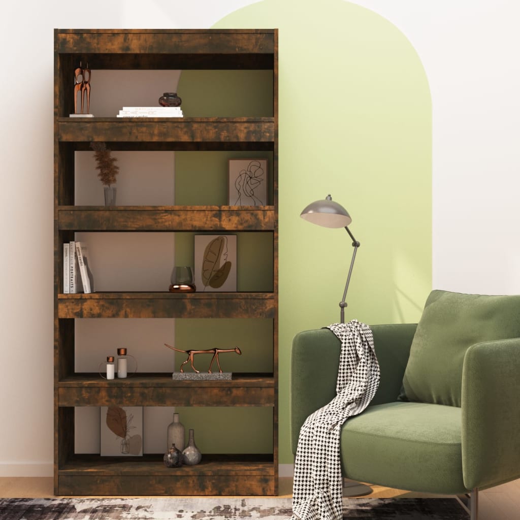 vidaXL Book Cabinet/Room Divider Smoked Oak 80x30x166 cm Engineered Wood