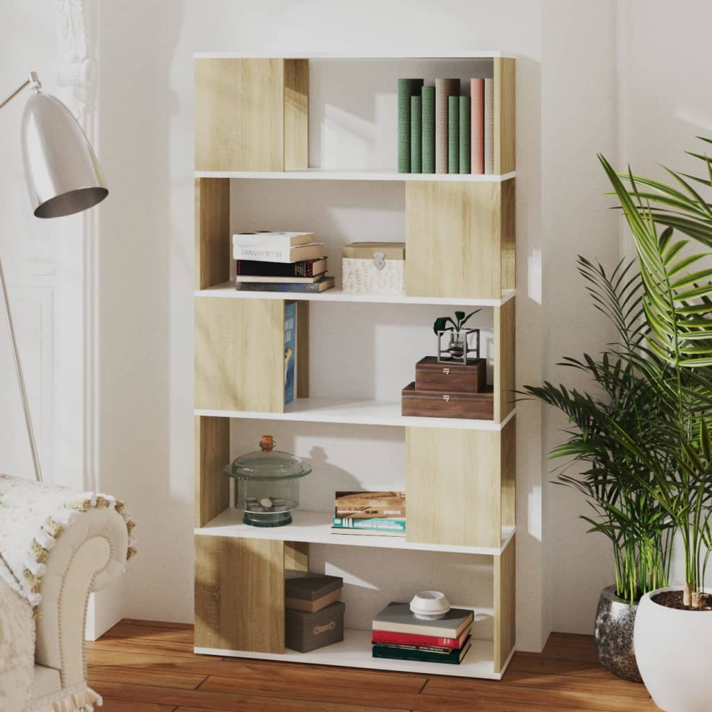 vidaXL Book Cabinet Room Divider White and Sonoma Oak 80x24x155 cm Engineered Wood