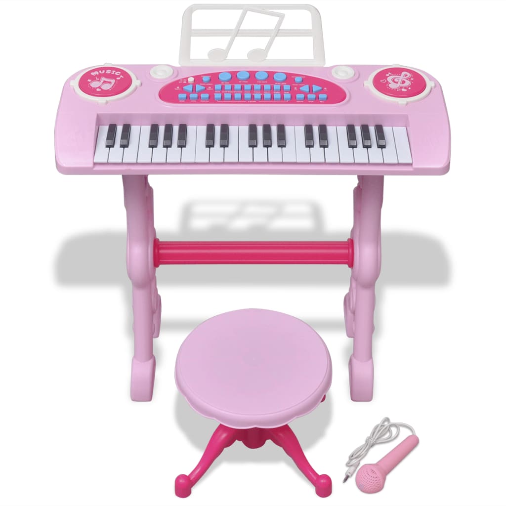 Kids' Playroom Toy Keyboard with Stool/Microphone 37-key Pink