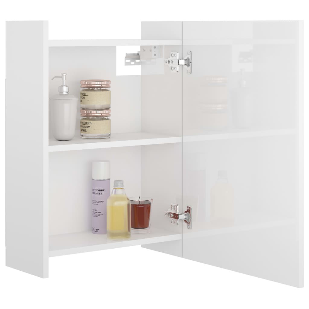 vidaXL Bathroom Mirror Cabinet High Gloss White 62.5x20.5x64 cm Engineered Wood