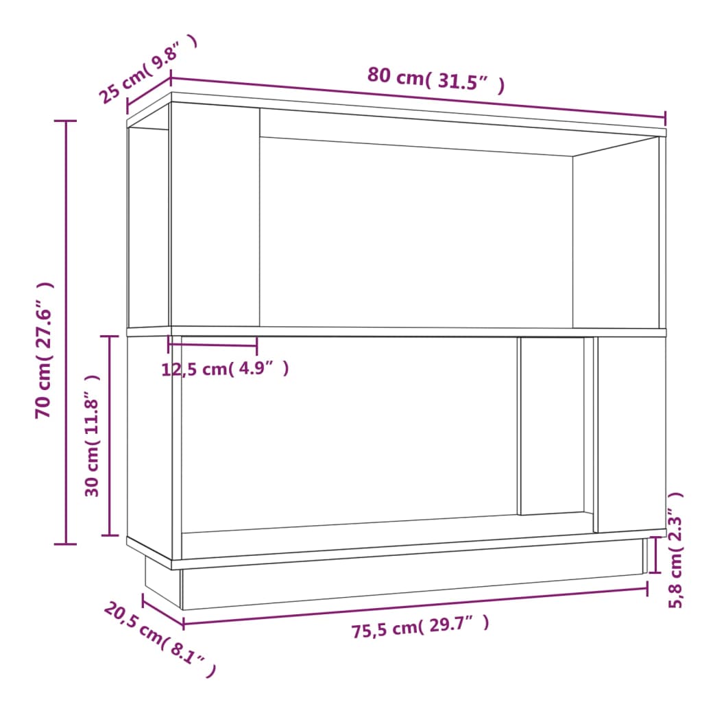 vidaXL Book Cabinet/Room Divider Honey Brown 80x25x70 cm Solid Wood