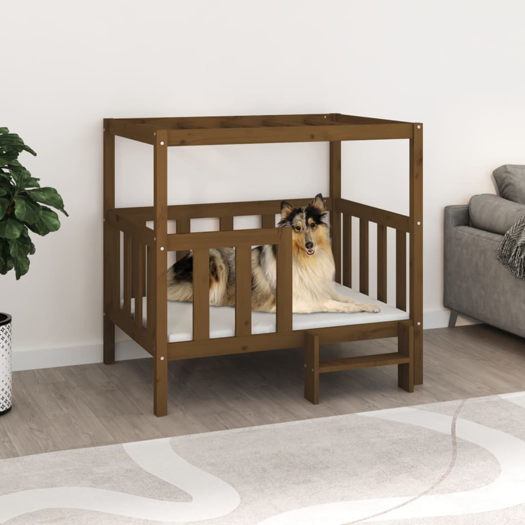 vidaXL Dog Bed Honey Brown 105.5 x 83.5 x 100 cm Solid Wood Pine