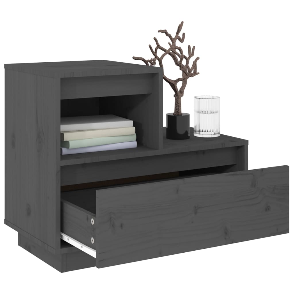vidaXL Bedside Cabinet Grey 60x34x51 cm Solid Wood Pine