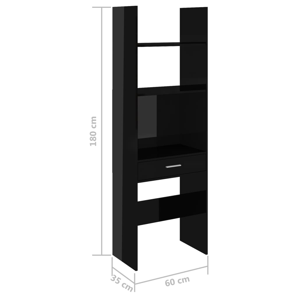 vidaXL Book Cabinet High Gloss Black 60x35x180 cm Engineered Wood
