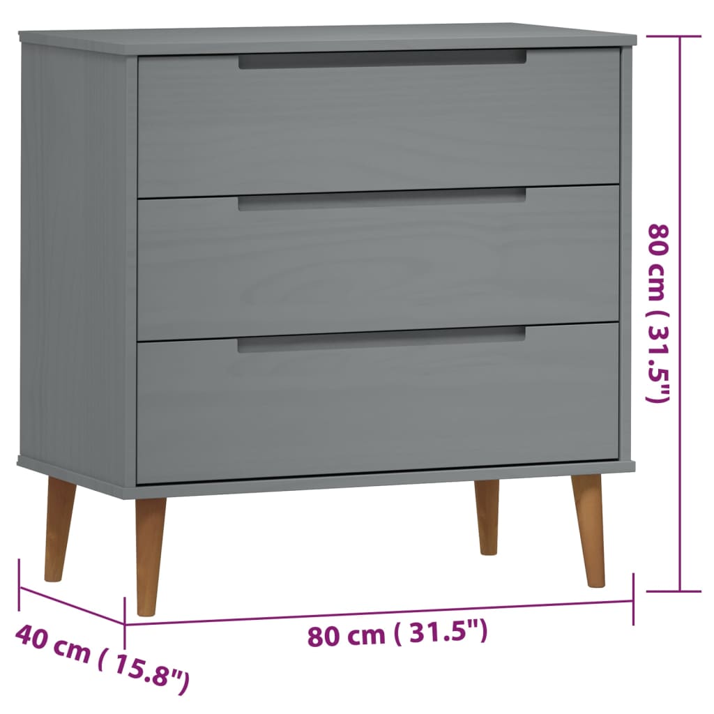 vidaXL Drawer Cabinet MOLDE Grey 80x40x80 cm Solid Wood Pine