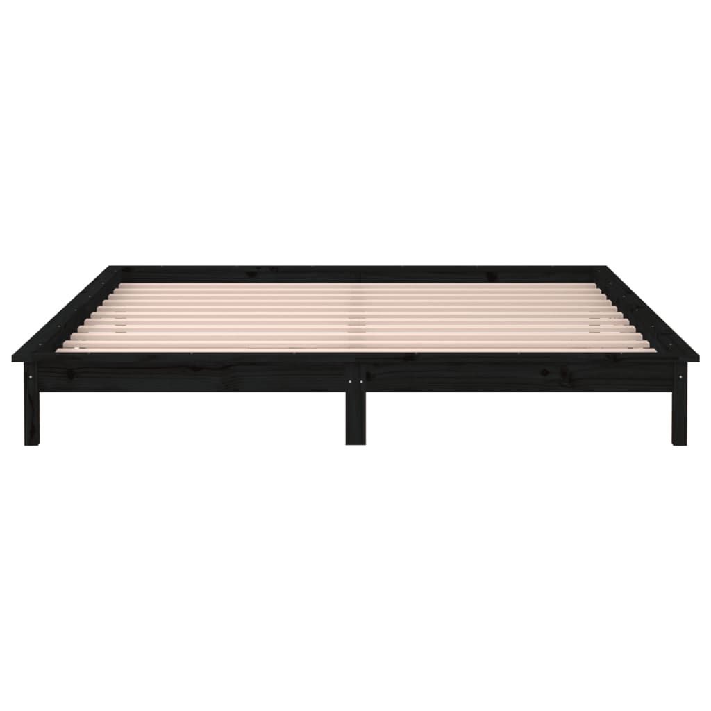 vidaXL LED Bed Frame Black 140x190 cm Solid Wood