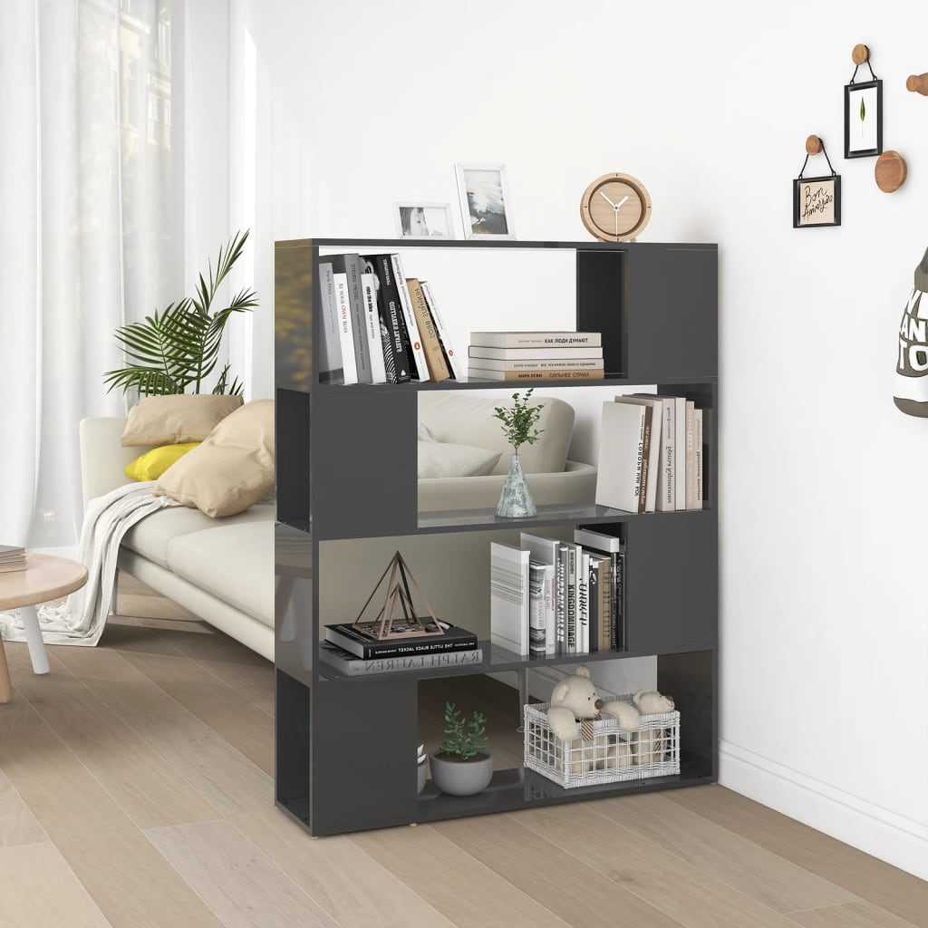 vidaXL Book Cabinet Room Divider High Gloss Grey 100x24x124 cm