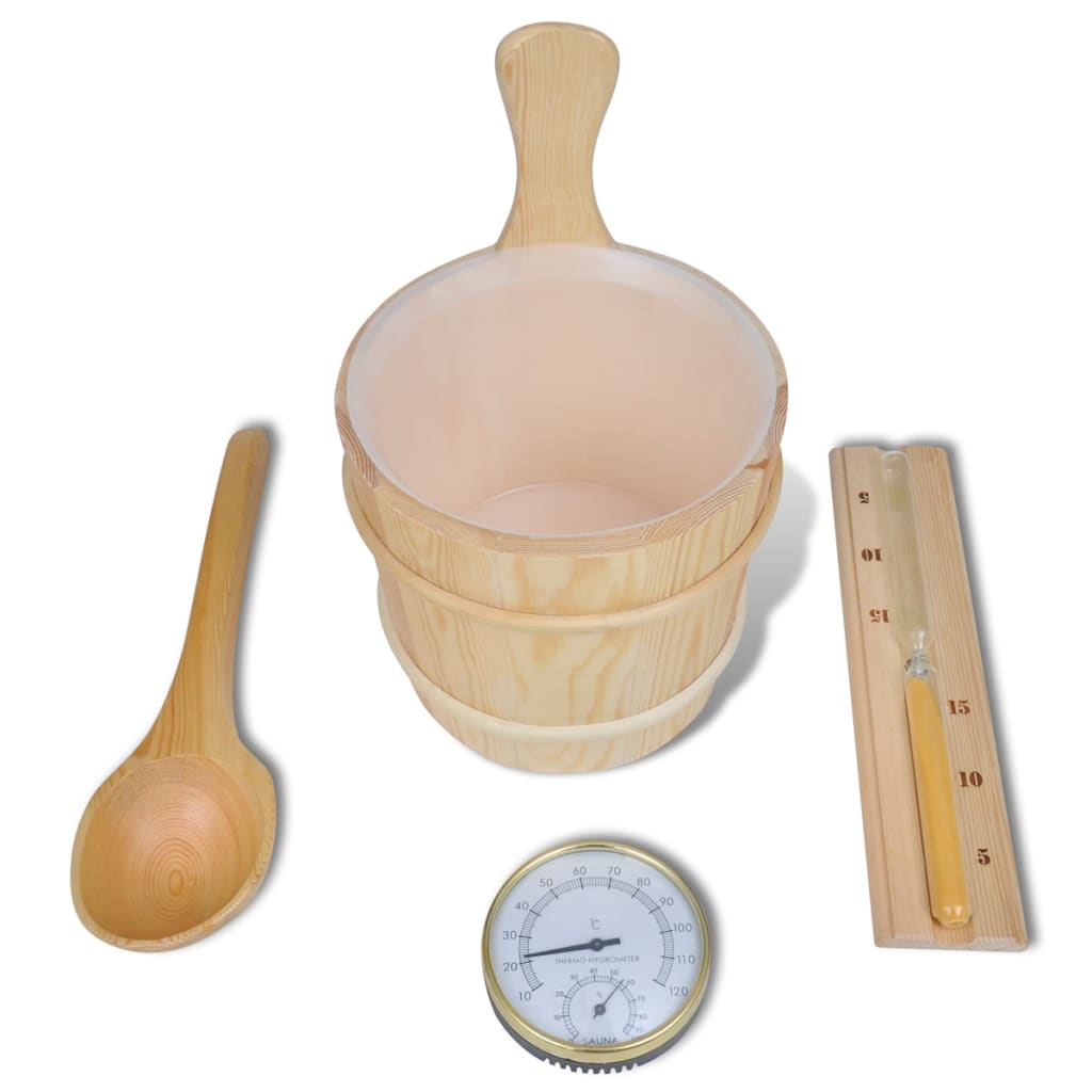 vidaXL 5 Piece Sauna Accessory Bucket Spoon Hourglass Thermo-hygrometer |  